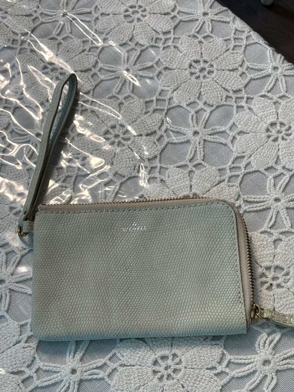 Michele Light Sage Textured Wristlet Clutch